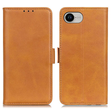 For iPhone 16e Case Stand Cowhide Texture PU Leather Phone Cover - Yellow