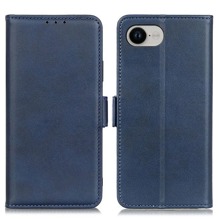 For iPhone 16e Case Stand Cowhide Texture PU Leather Phone Cover - Blue