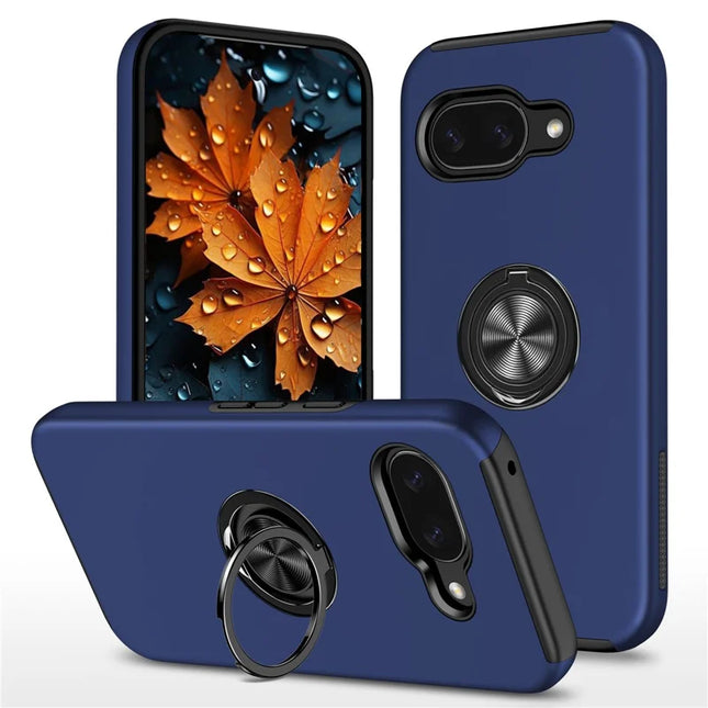 For Google Pixel 9a Case PC + TPU Phone Cover with Rotatable Ring Holder - Blue