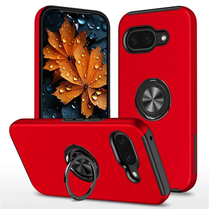 For Google Pixel 9a Case PC + TPU Phone Cover with Rotatable Ring Holder - Red