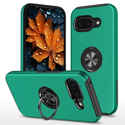 For Google Pixel 9a Case PC + TPU Phone Cover with Rotatable Ring Holder - Blackish Green