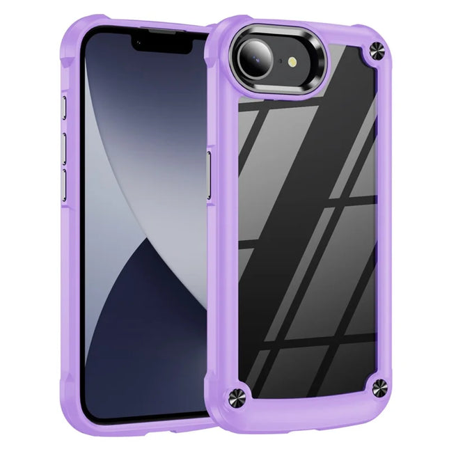 For iPhone 16e Case Anti-Drop Alloy Lens Frame PC + TPU Phone Cover - Purple