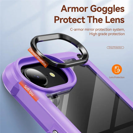 For iPhone 16e Case Anti-Drop Alloy Lens Frame PC + TPU Phone Cover