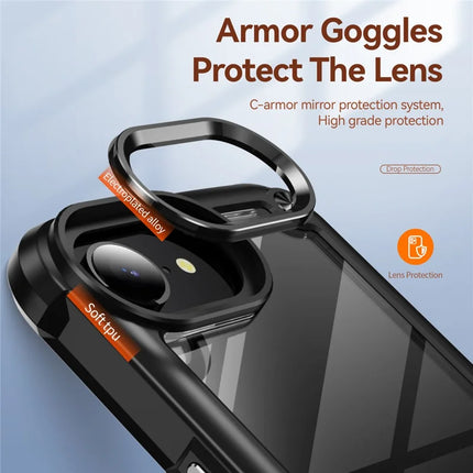 For iPhone 16e Case Anti-Drop Alloy Lens Frame PC + TPU Phone Cover