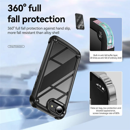 For iPhone 16e Case Anti-Drop Alloy Lens Frame PC + TPU Phone Cover