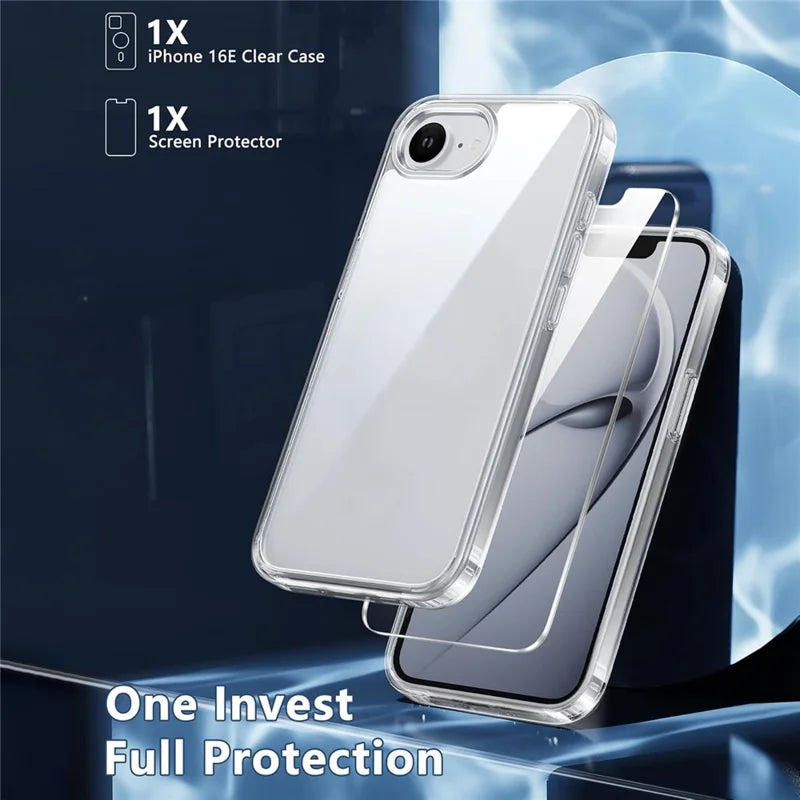ShopCaseCart Slim Lightweight iPhone 16e Transparent Phone Protective cover Impact-resistant Acrylic + TPU Guard with Tempered Glass Screen Protector