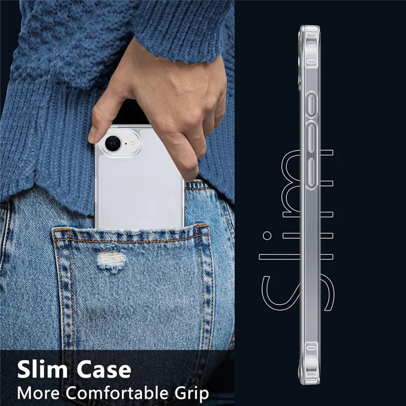 ShopCaseCart Slim Lightweight iPhone 16e Transparent Phone Protective cover Impact-resistant Acrylic + TPU Guard with Tempered Glass Screen Protector