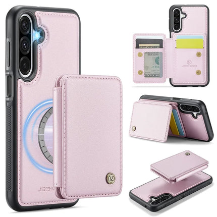 For Samsung Galaxy A26 5G Case JEEHOOD J05 Leather Mobile Cover with Detachable Magnetic Card Bag - Pink
