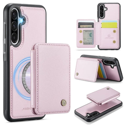 For Samsung Galaxy A36 5G Case JEEHOOD J05 Leather Mobile Cover with Detachable Magnetic Card Bag - Pink