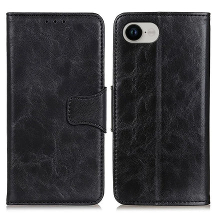 For iPhone 16e Case Crazy Horse Texture Split Leather Wallet Phone Cover - Black