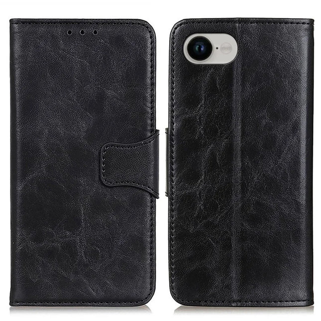 For iPhone 16e Case Crazy Horse Texture Split Leather Wallet Phone Cover - Black