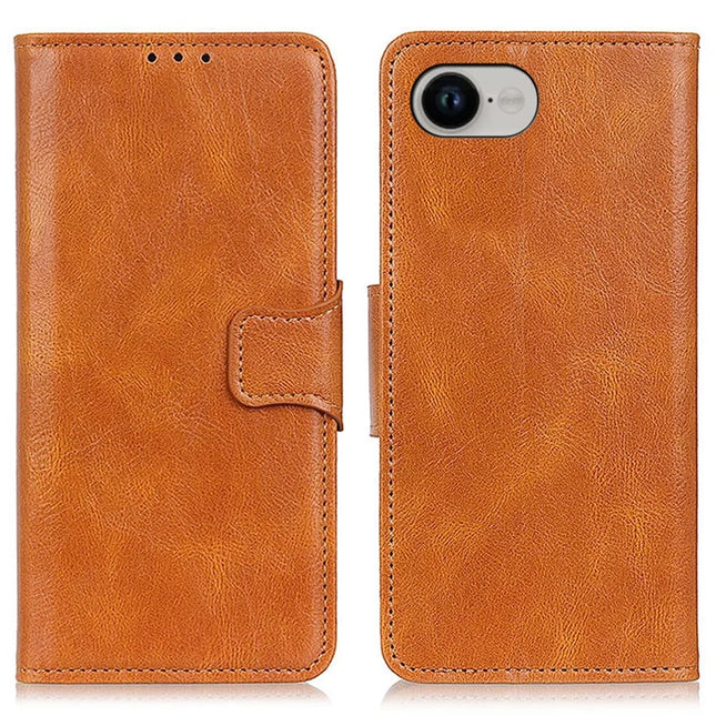For iPhone 16e Case RFID Blocking Genuine Cow Leather Wallet Phone Cover - Brown