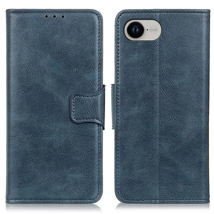 For iPhone 16e Case RFID Blocking Genuine Cow Leather Wallet Phone Cover - Blue