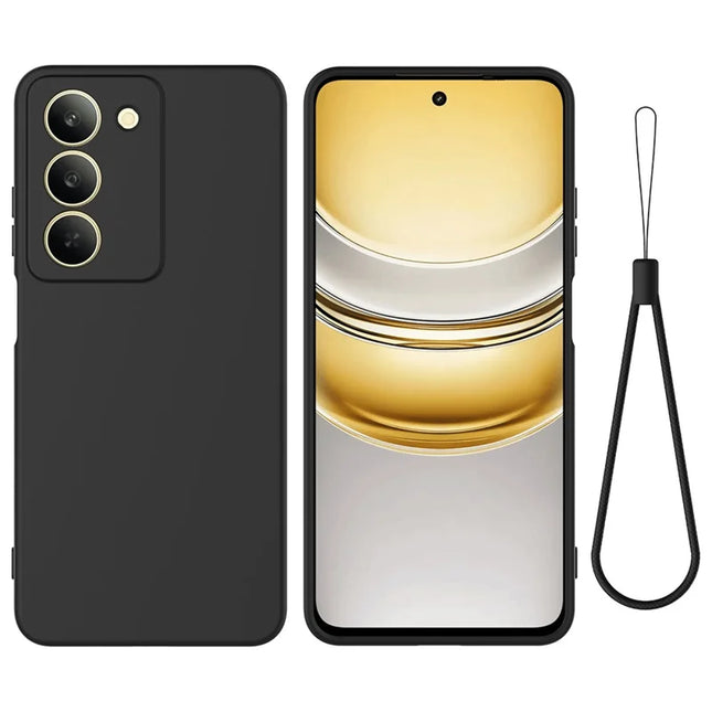 For Realme V60 Pro / Realme 14x 5G Liquid Silicone Case Phone Back Cover with Hand Strap - Black