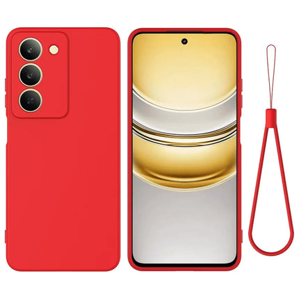 For Realme V60 Pro / Realme 14x 5G Liquid Silicone Case Phone Back Cover with Hand Strap - Red