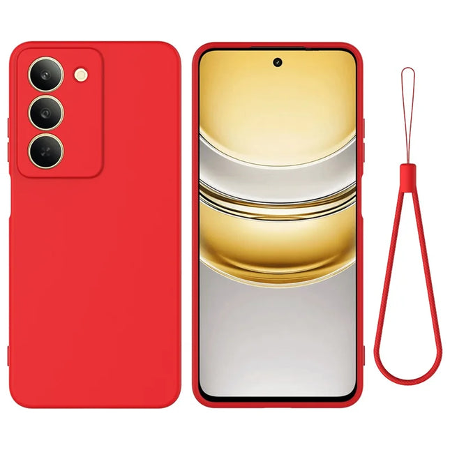 For Realme V60 Pro / Realme 14x 5G Liquid Silicone Case Phone Back Cover with Hand Strap - Red