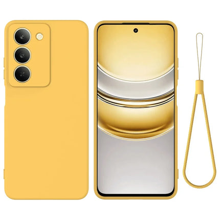 For Realme V60 Pro / Realme 14x 5G Liquid Silicone Case Phone Back Cover with Hand Strap - Yellow
