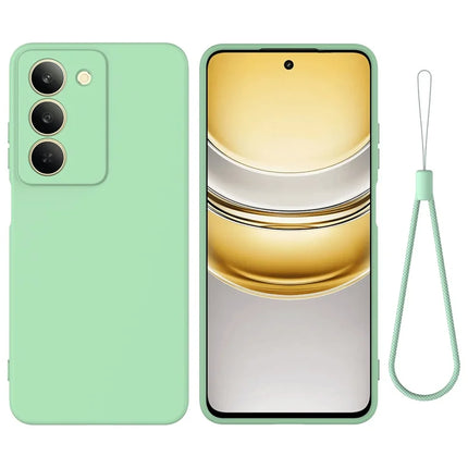 For Realme V60 Pro / Realme 14x 5G Liquid Silicone Case Phone Back Cover with Hand Strap - Green