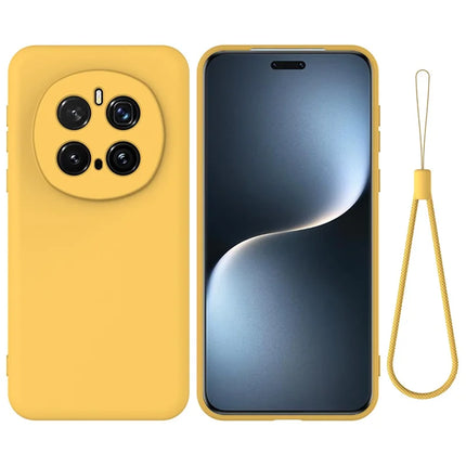 For Honor Magic7 Pro 5G Liquid Silicone Case Phone Back Cover with Hand Strap - Yellow