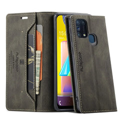For Samsung Galaxy M31 Prime / Galaxy M21s / Galaxy F14 4G / Galaxy M31 Wallet Case AUTSPACE A01 Leather Stand Cover with RFID Blocking Card Holder - Coffee
