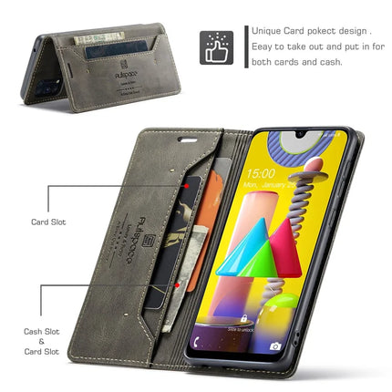 For Samsung Galaxy M31 Prime / Galaxy M21s / Galaxy F14 4G / Galaxy M31 Wallet Case AUTSPACE A01 Leather Stand Cover with RFID Blocking Card Holder