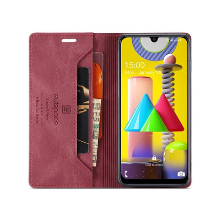 For Samsung Galaxy M31 Prime / Galaxy M21s / Galaxy F14 4G / Galaxy M31 Wallet Case AUTSPACE A01 Leather Stand Cover with RFID Blocking Card Holder
