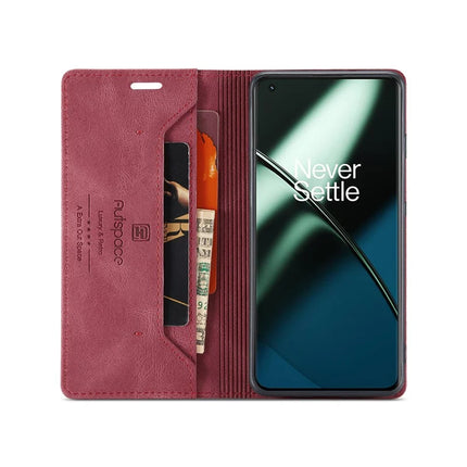 For OnePlus 11 5G Wallet Case AUTSPACE A01 Leather Stand Cover with RFID Blocking Card Holder