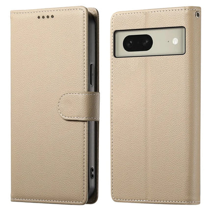 For Google Pixel 8 Case Litchi Texture Leather Wallet Phone Cover Magnetic Snap - Apricot