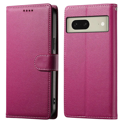 For Google Pixel 8 Case Litchi Texture Leather Wallet Phone Cover Magnetic Snap - Rose