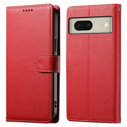 For Google Pixel 8 Case Litchi Texture Leather Wallet Phone Cover Magnetic Snap - Red