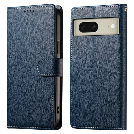 For Google Pixel 8 Case Litchi Texture Leather Wallet Phone Cover Magnetic Snap - Dark Blue