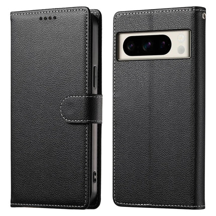 For Google Pixel 8 Pro Stand Case Litchi Texture Leather Wallet Phone Cover Magnetic Snap - Black