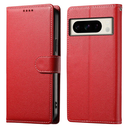 For Google Pixel 8 Pro Stand Case Litchi Texture Leather Wallet Phone Cover Magnetic Snap - Red