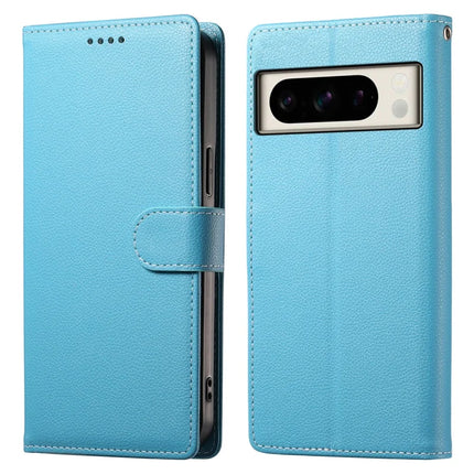 For Google Pixel 8 Pro Stand Case Litchi Texture Leather Wallet Phone Cover Magnetic Snap - Sky Blue