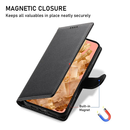 DF-012 For Google Pixel 8a Case Litchi Texture Leather Magnetic Clasp Wallet Stand Phone Cover with Wrist Strap