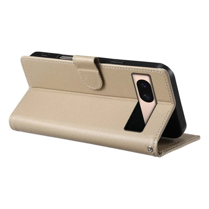 DF-012 For Google Pixel 8a Case Litchi Texture Leather Magnetic Clasp Wallet Stand Phone Cover with Wrist Strap