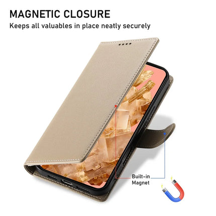 DF-012 For Google Pixel 8a Case Litchi Texture Leather Magnetic Clasp Wallet Stand Phone Cover with Wrist Strap