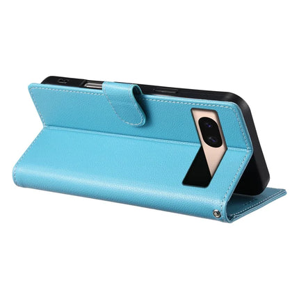 DF-012 For Google Pixel 8a Case Litchi Texture Leather Magnetic Clasp Wallet Stand Phone Cover with Wrist Strap
