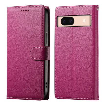 DF-012 For Google Pixel 8a Case Litchi Texture Leather Magnetic Clasp Wallet Stand Phone Cover with Wrist Strap - Rose