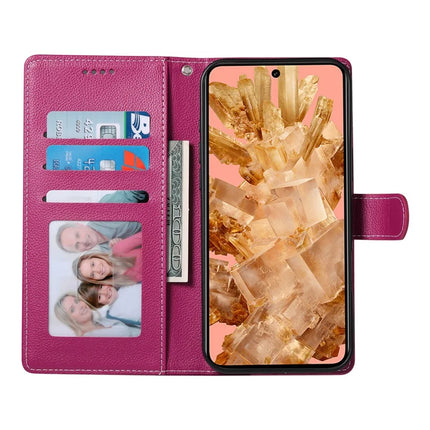 DF-012 For Google Pixel 8a Case Litchi Texture Leather Magnetic Clasp Wallet Stand Phone Cover with Wrist Strap