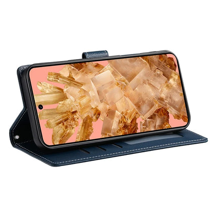 DF-012 For Google Pixel 8a Case Litchi Texture Leather Magnetic Clasp Wallet Stand Phone Cover with Wrist Strap