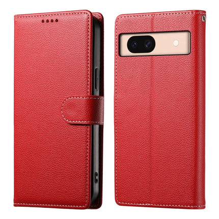 DF-012 For Google Pixel 8a Case Litchi Texture Leather Magnetic Clasp Wallet Stand Phone Cover with Wrist Strap - Red