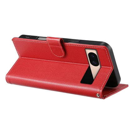DF-012 For Google Pixel 8a Case Litchi Texture Leather Magnetic Clasp Wallet Stand Phone Cover with Wrist Strap