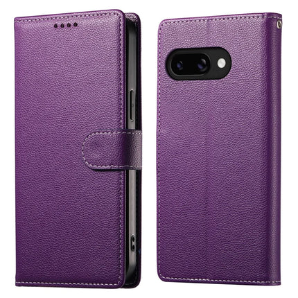 DF-012 For Google Pixel 9a Case Litchi Texture Leather Magnetic Clasp Wallet Stand Phone Cover - Purple