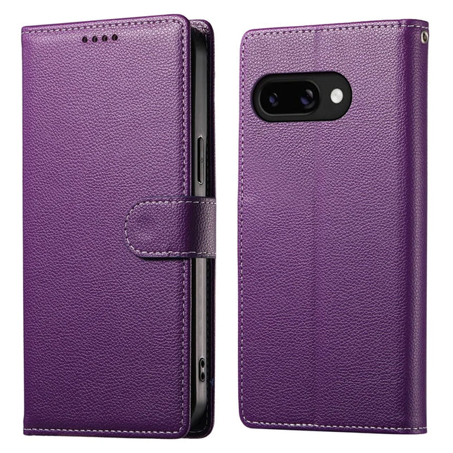 DF-012 For Google Pixel 9a Case Litchi Texture Leather Magnetic Clasp Wallet Stand Phone Cover - Purple