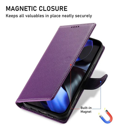 DF-012 For Google Pixel 9a Case Litchi Texture Leather Magnetic Clasp Wallet Stand Phone Cover