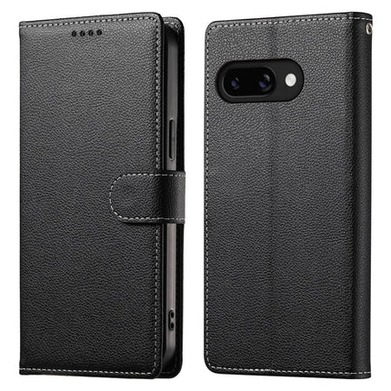 DF-012 For Google Pixel 9a Case Litchi Texture Leather Magnetic Clasp Wallet Stand Phone Cover - Black