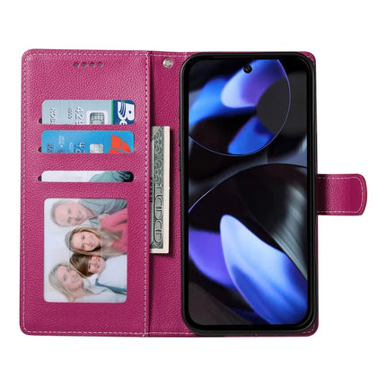 DF-012 For Google Pixel 9a Case Litchi Texture Leather Magnetic Clasp Wallet Stand Phone Cover