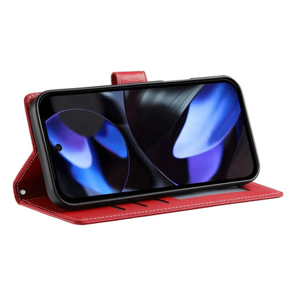 DF-012 For Google Pixel 9a Case Litchi Texture Leather Magnetic Clasp Wallet Stand Phone Cover