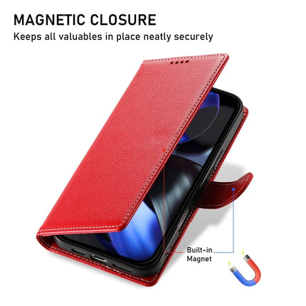 DF-012 For Google Pixel 9a Case Litchi Texture Leather Magnetic Clasp Wallet Stand Phone Cover